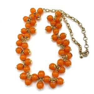 J. Crew Vibrant Orange Beaded Statement Necklace with Gold Chain